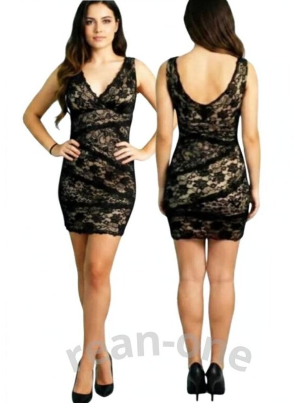 Windsor Women’s Black Scallop Lace Lined Surplice Bodycon Mini Dress Size 9/10